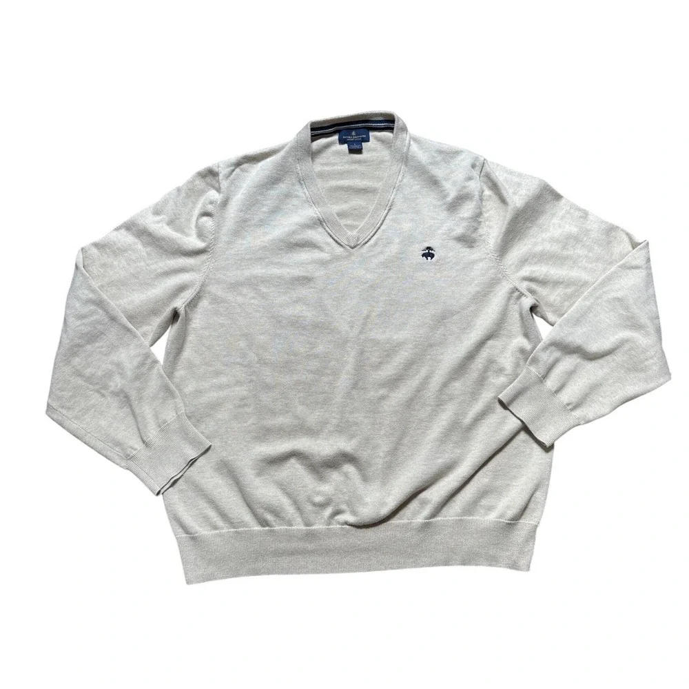 Brooks Brothers Sweater Mens Beige Good Supima Cotton V-Neck Pullover SIZE L